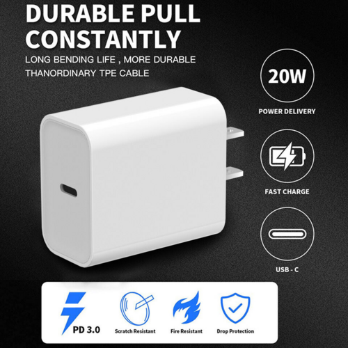 White power adapter with features highlighted on a black background