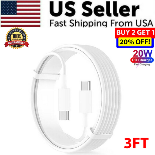 White USB-C cable 3 ft with promotional text and graphics on a white background