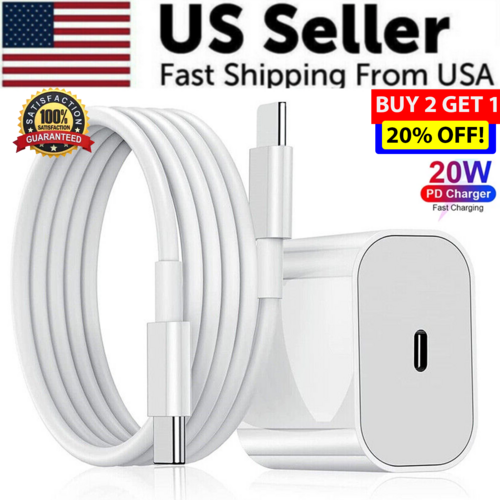 White charging cable and adapter with promotional text on a white background