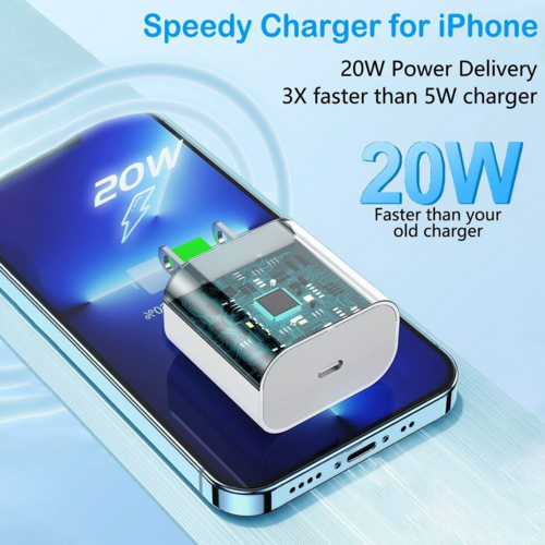 Speedy charger for iPhone with 20W power delivery on a smartphone screen