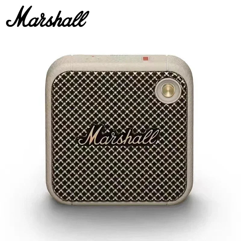 Marshall portable speaker with grid pattern on a white background