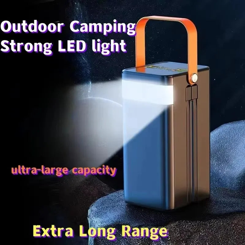 Portable LED light with text highlighting features on a dark background