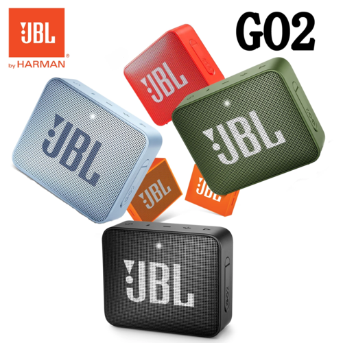 JBL GO2 Bluetooth speakers in various colors on a white background