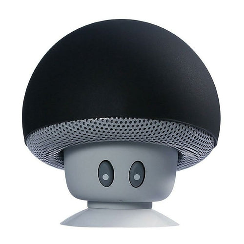 Black and gray mushroom-shaped speaker on a white background