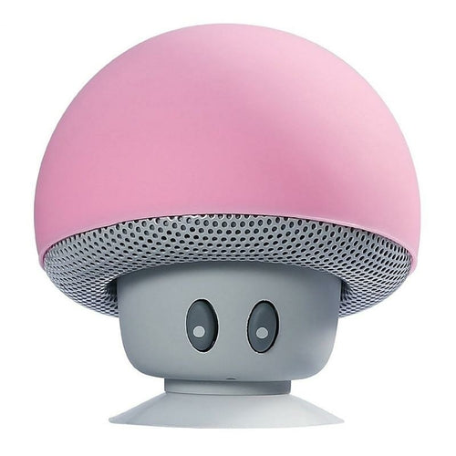 Pink and gray mushroom-shaped speaker on a white background
